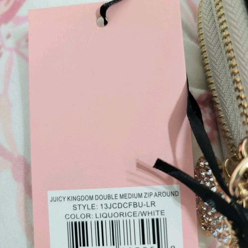 NEW! Juicy Couture Kingdom CROWN ROYAL Double Zip Around Wallet Rhinestone Charm